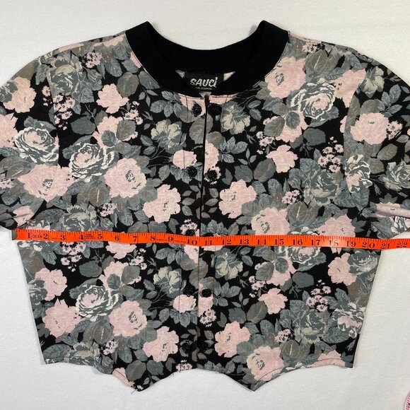Sauci Vintage Cardigan Blouse Jacket Lightweight Cotton Blend Floral Rose Size L - Picture 8 of 12